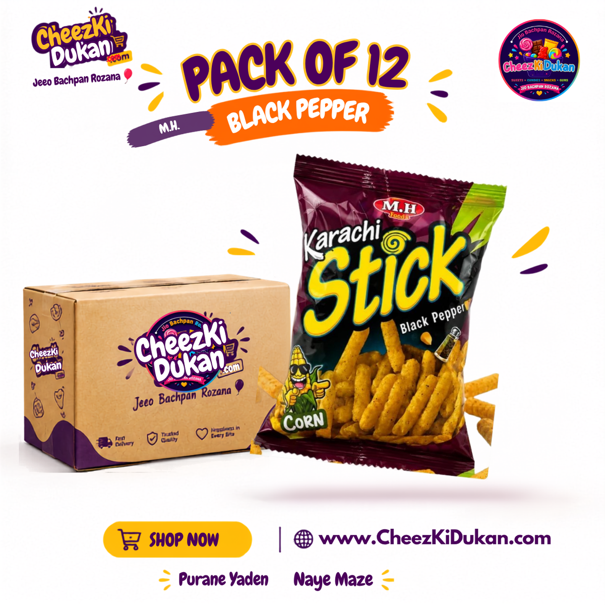 Mr Food Karachi Sticks Black Pepper pack of 12 - CheezKiDukan