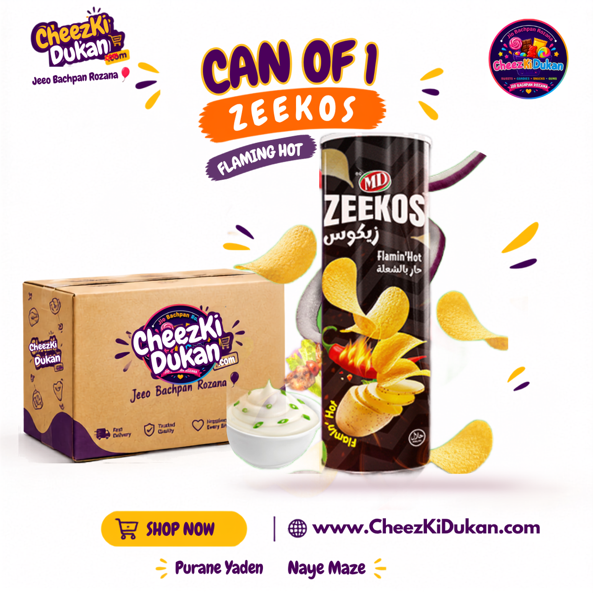 Zeekos Potato Chips Flamin Hot can - CheezKiDukan