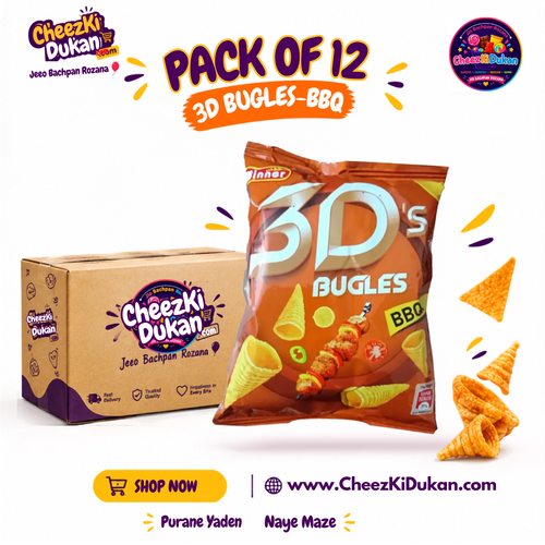 Ashraf Products 3D Bugles BBQ flavour pack of 12 - CheezKiDukan