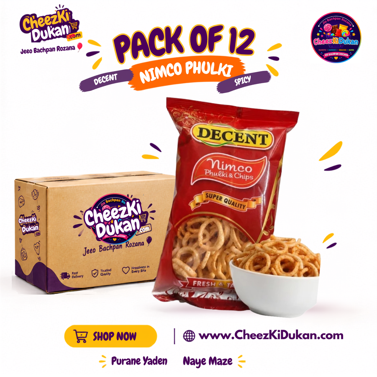 QF Decent Nimco Phulki Spicy pack of 12 - CheezKiDukan