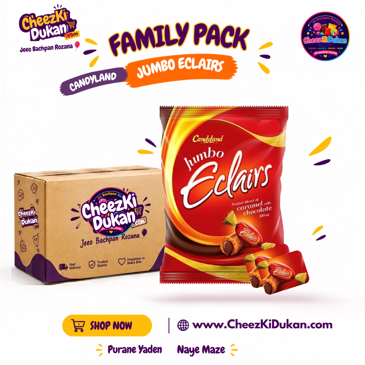 Candyland Jumbo Eclairs Caramel Chocolate family pack - CheezKiDukan