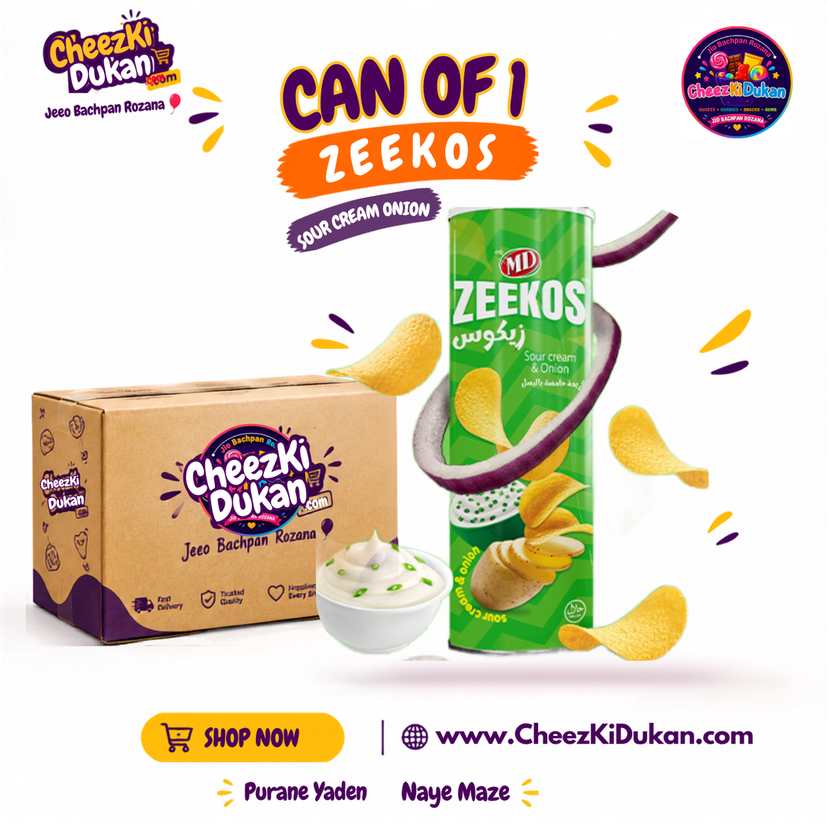 Zeekos Potato Chips Sour Cream & Onion can - CheezKiDukan