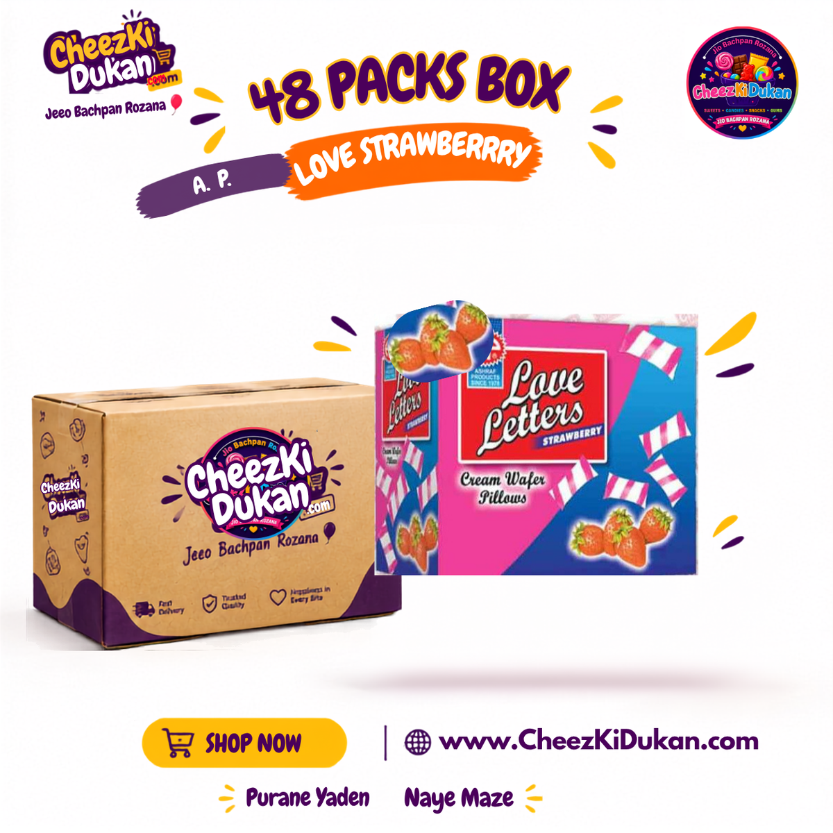 Ashraf Products Love Letter Strawberry pack of 48 - CheezKiDukan